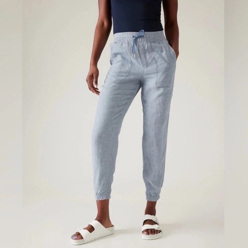 NWT ATHLETA Retreat Linen Joggers Chambray Blue